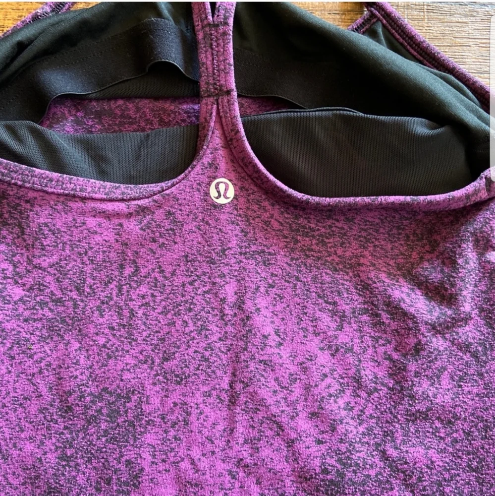 Lululemon Power Y Tank Top Purple Black Space Dye Built In Bra Size 4‎